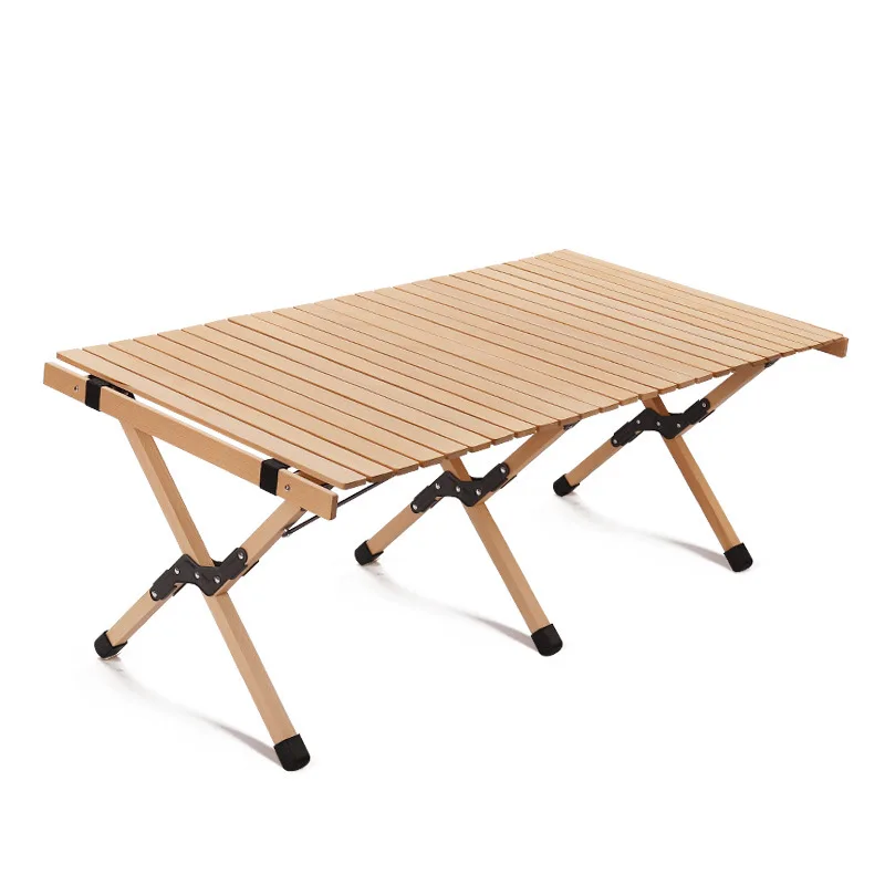 Wholesale Outdoor Lightweight Easy Roll Up Wooden Portable Folding Table Egg Roll Table Backyard Furniture For Camping Picnic