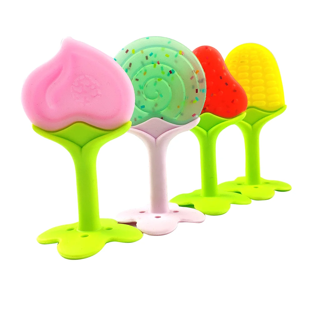 New Arrived Flexible Infant Baby Teether Toy Silicone Soft Cute Lollipop Shape Baby Teether Chew Toys for Babies 3-12 Mouths