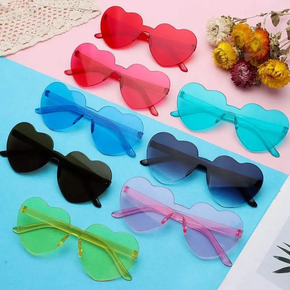 Wholesale Love Heart Sunglasses Candy Color Frameless Pc rimless  Glasses display