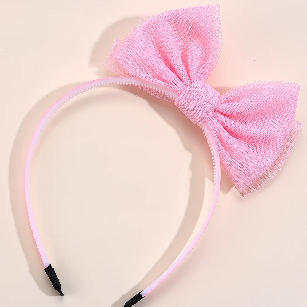 CN Sweet Barrette Mesh Pink Hair Bow for Kids Girls Hairband Boutique Pearl Teeth Headband