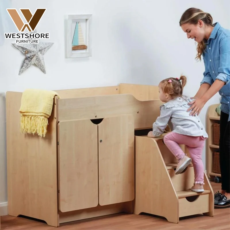 Kindergarten Changing Table Organize Infant Daycare Room Layout Preschool Wood Furniture Mobile Nursery Organizer For Newborn