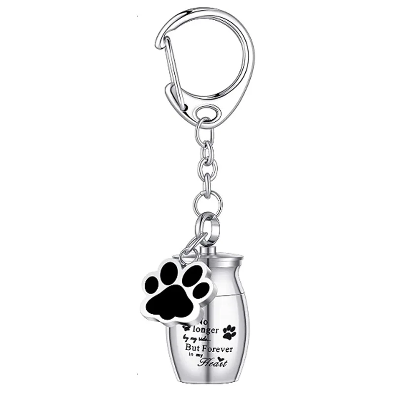 Customized Waterproof Stainless Steel Pet Urn Keychain Pet Ashes Jewelry Dog Paw Urn Pendant Dog Ashes Keepsake