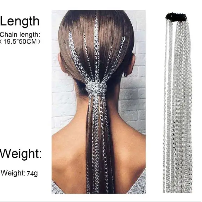 
Wig extension chain Silver plated does not fade Explosion models Headgear head chain BB clip hair chain 