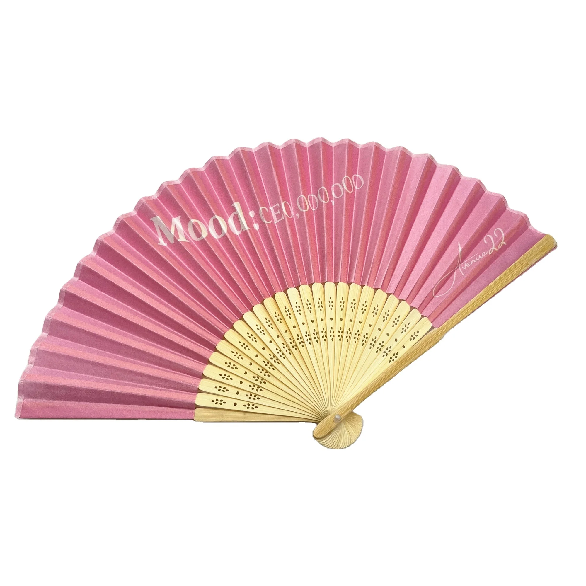 Hand Made Crafts Design Custom Natural Bamboo Fan Light Pink Hand Fan Custom Printed Folding Hand Fan