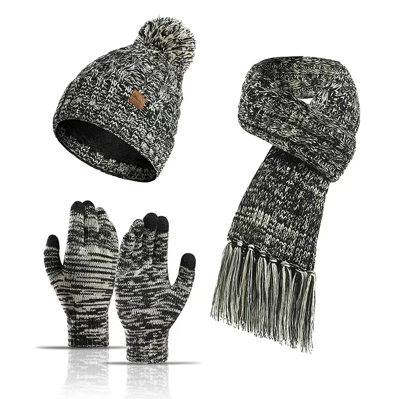 Hot Selling European And American Style Winter Hat Scarf Set Fashionable And Warm Knitted Gloves