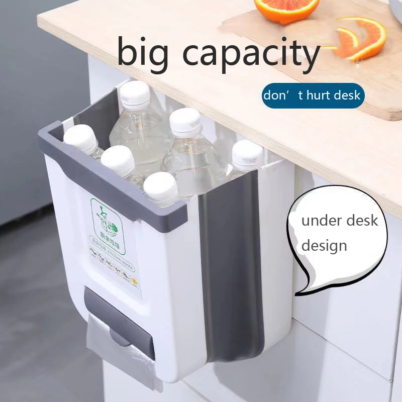 Kitchen Under Sink Hanging Collapsible Waste Bin Plastic Folding Small Garbage Trash Can for Cabinet Car Kitchen Office