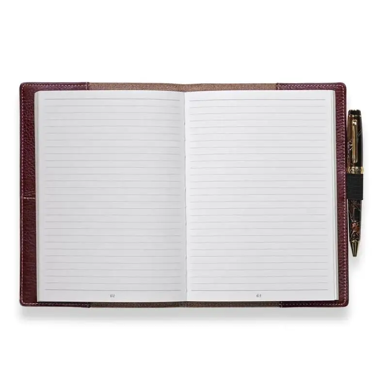 Full-grain pebbled leather refillable paper cover planners pen loop personal journal notebook with pocket