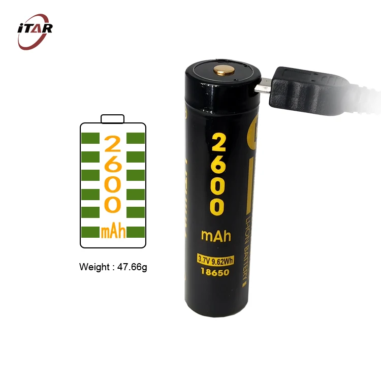 
3.7V 2600mAh Lithium Ion rechargeable 18650 li-ion battery with USB charging port 