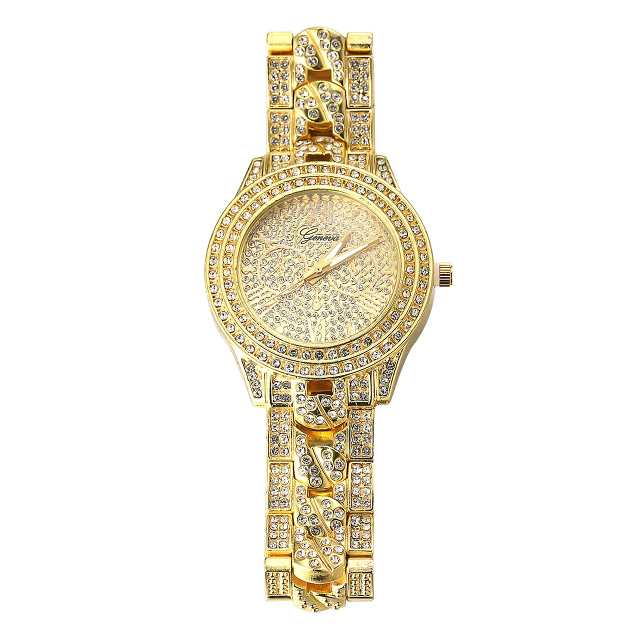 Duyizhao Hip Hop Diamond Iced Out Full Diamond Watch Cuban Chain Band Wrist Band Quartz Watches Mens Watch