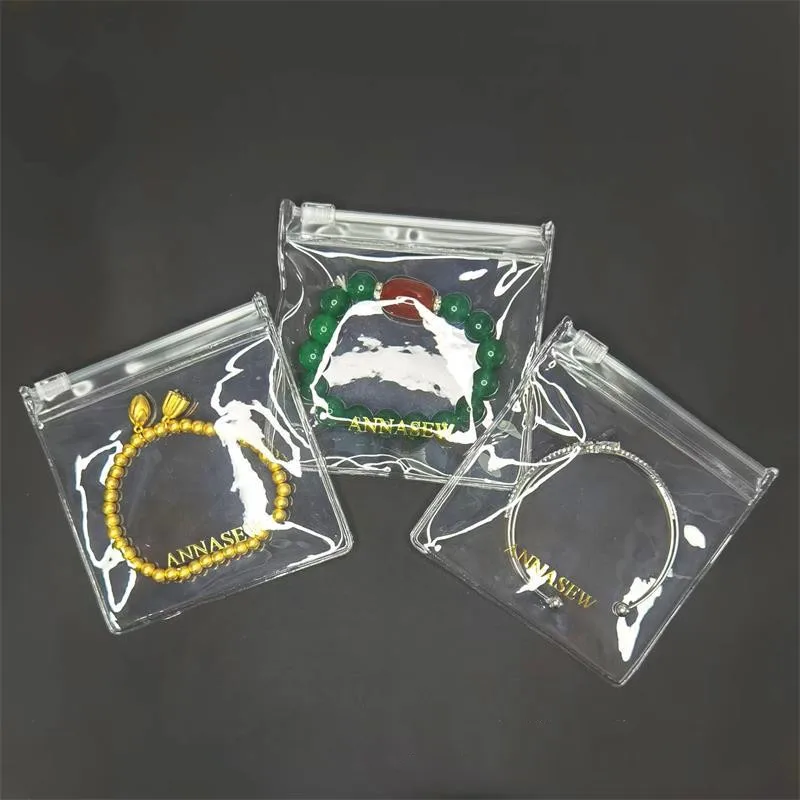 Zip Lock Custom Printed Logo Clear PVC Jewelry Frosted Plastic Bag with Slider Zipper EVA Mini Jewelry Bag With Logo