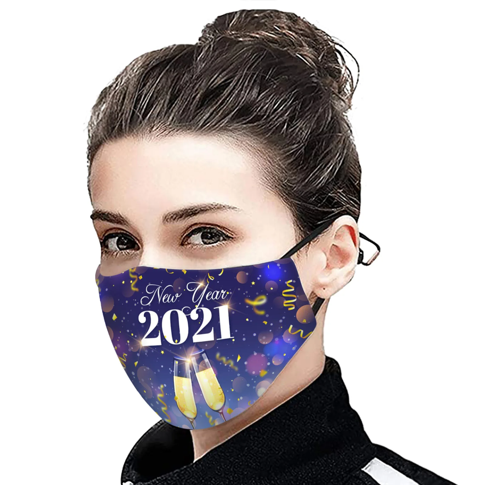2021 New Year Party Printed Cotton Mask Winter Warm Washable Adult Face Mask