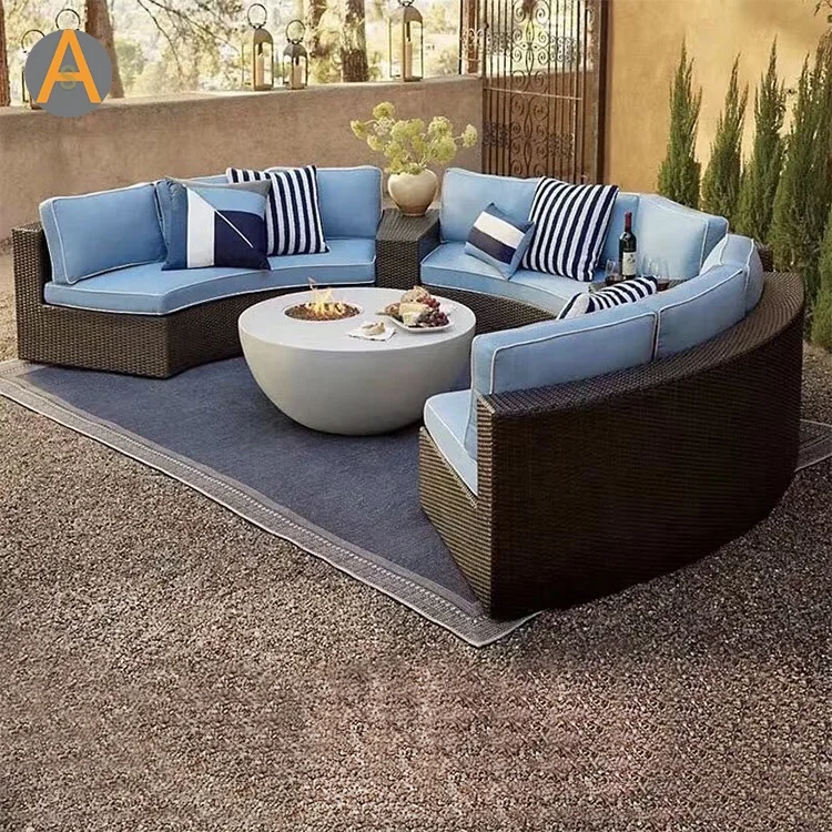Wholesale high quality Half moon Semicircle rattan sofa garden sofas sets Outdoor Furniture