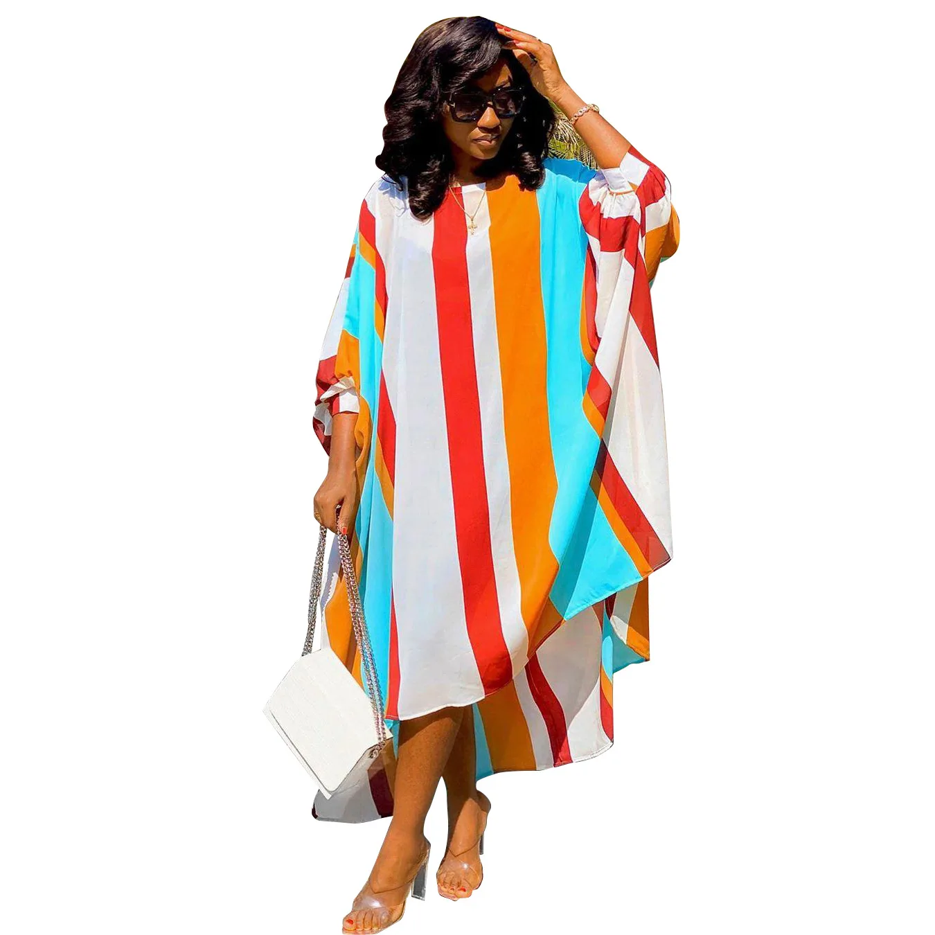 Повседневное Полосатое Свободное длинное платье для женщин 2020 летняя одежда Vestidos рвсцветки, элегантное шифоновое платье с длинным рукавом в африканском стиле платья