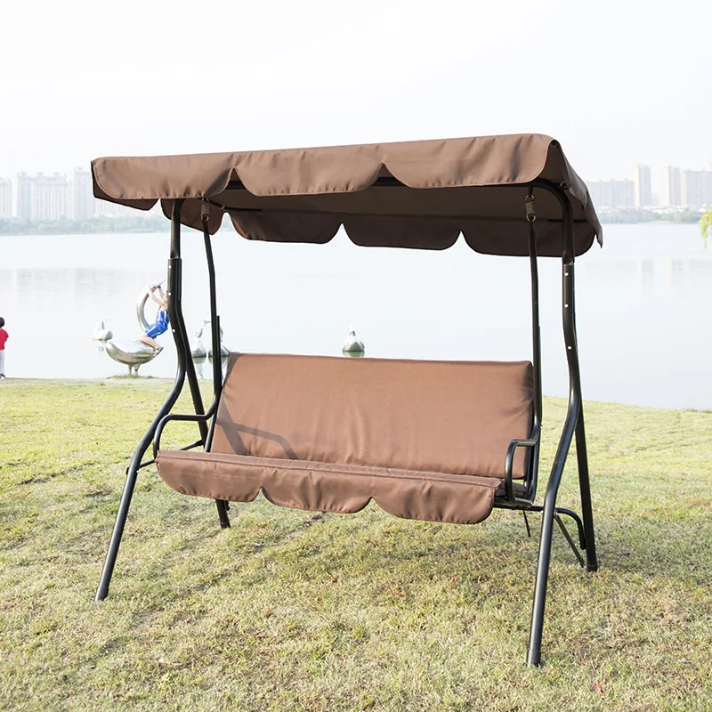 Outdoor Hanging Swing Chair With Canopy Sand White For 3 Persons