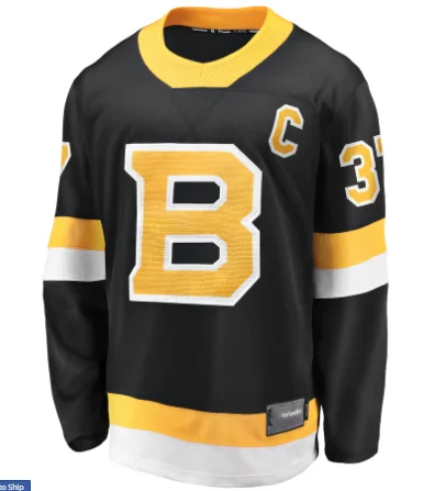 2021 New #37 Patrice Bergeron Boston Bruin Fana_tics Branded Captain Alternate Premier Breakaway Player Hockey Jersey - Black