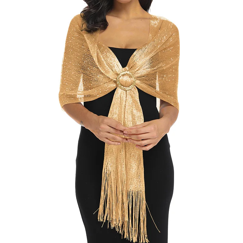 Explosions Gold Silver Silk Shawl Polyester Flat Towel Scarf for Bride Bridesmaid Prom Party Wedding Evening Dress