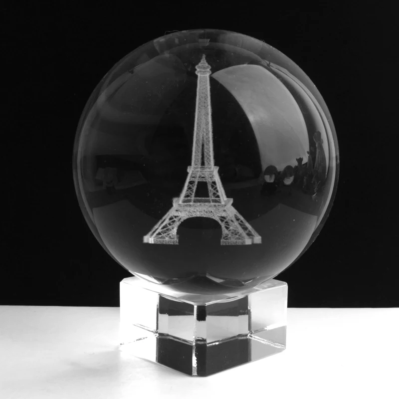 Laser Engraved Globe With Base 3d Miniature Figurine Fengshui Crystal Ball for Decoration