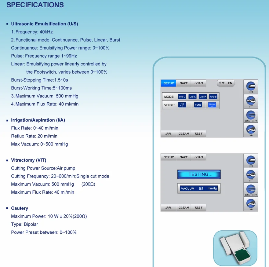 China Optical Stable Performance Ophthalmic Equipment Products Ultrasonic Phacoemulsifier Eye Phaco Machine For Ophthalmology