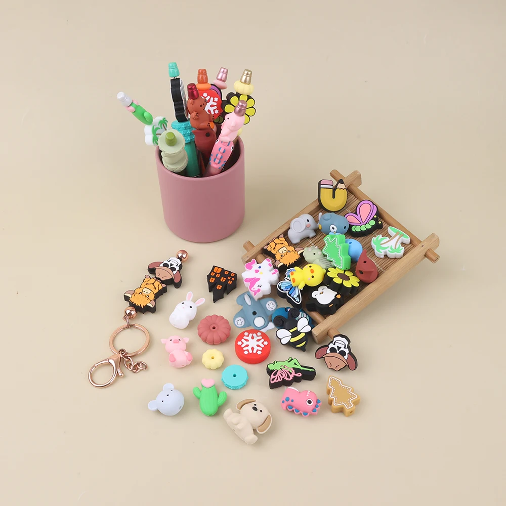 Manufacture Silicone Beads Focal Cartoon 3d Animal Sport New Silicone Custom Designer Focal Beads For Pens Making