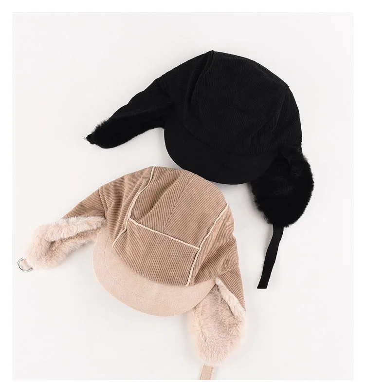 Wholesale Solid Color Style Warm Leifeng Hat Earmuff Winter Windproof Cycling Bucket Hat Corduroy Fabric Warm Hat