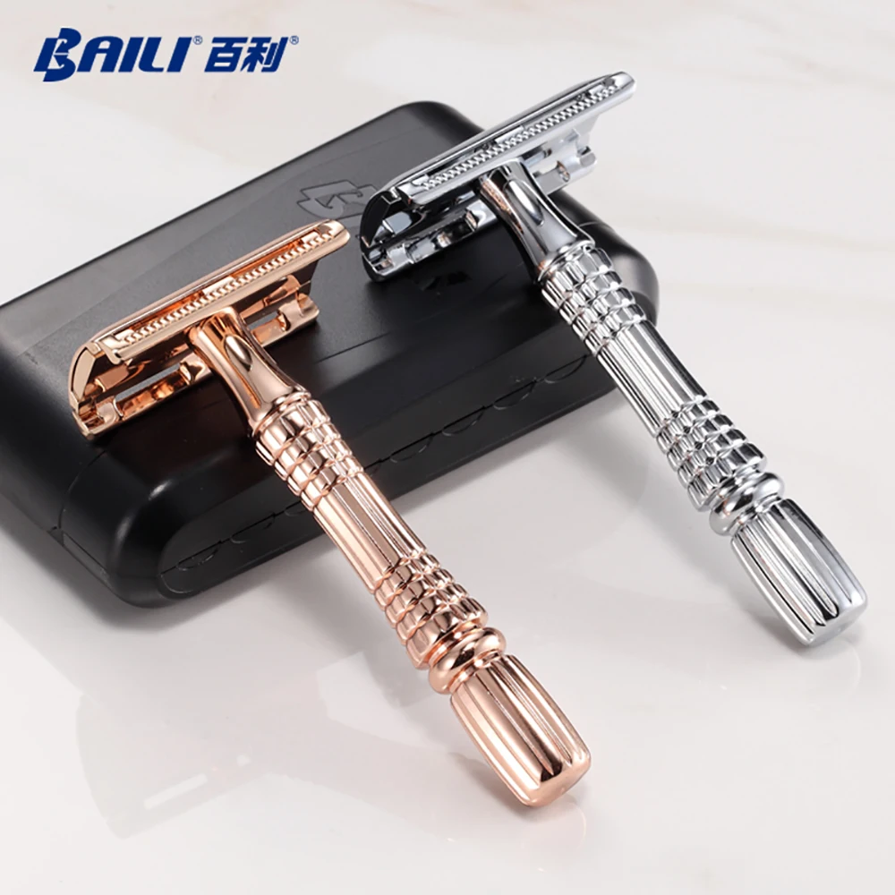 Women classic double edge safety razor metal shaver for man rose gold classic wet shaver gift luxury set OEM
