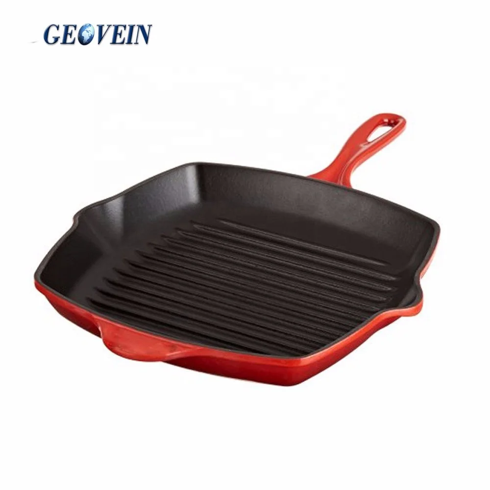 Home Kitchen Cooking Hot Griller Skillet 10-1/4-Inch Square Cast Iron Enamel Grill Pan 26cm