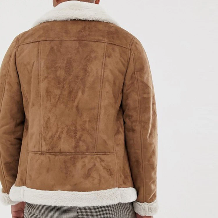 men winter jacket 100% polyester faux fur lining tan aviator jacket