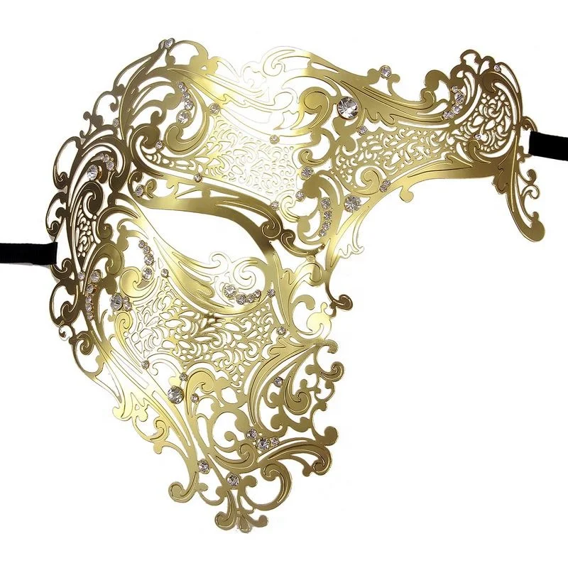 076G Модные Роскошные Металлические встраиваемые бриллиантовые золотые венецианские маскарадные Мужские маски