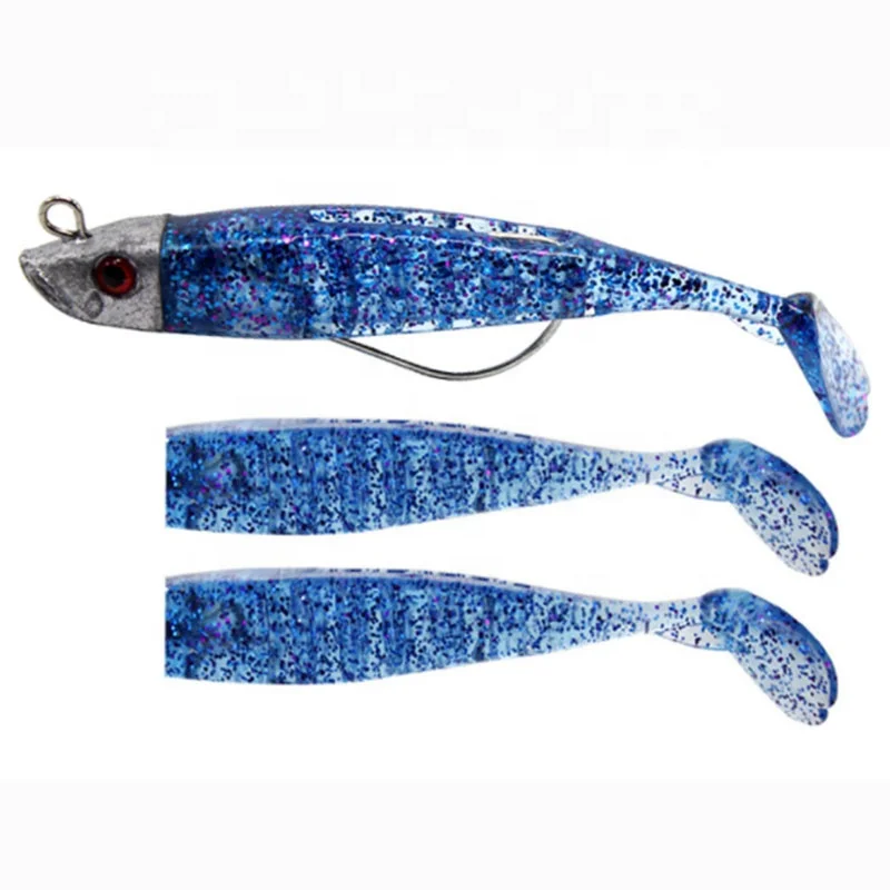 Soft bait lead head fish lures bass fishing tackle double color fishing bait set