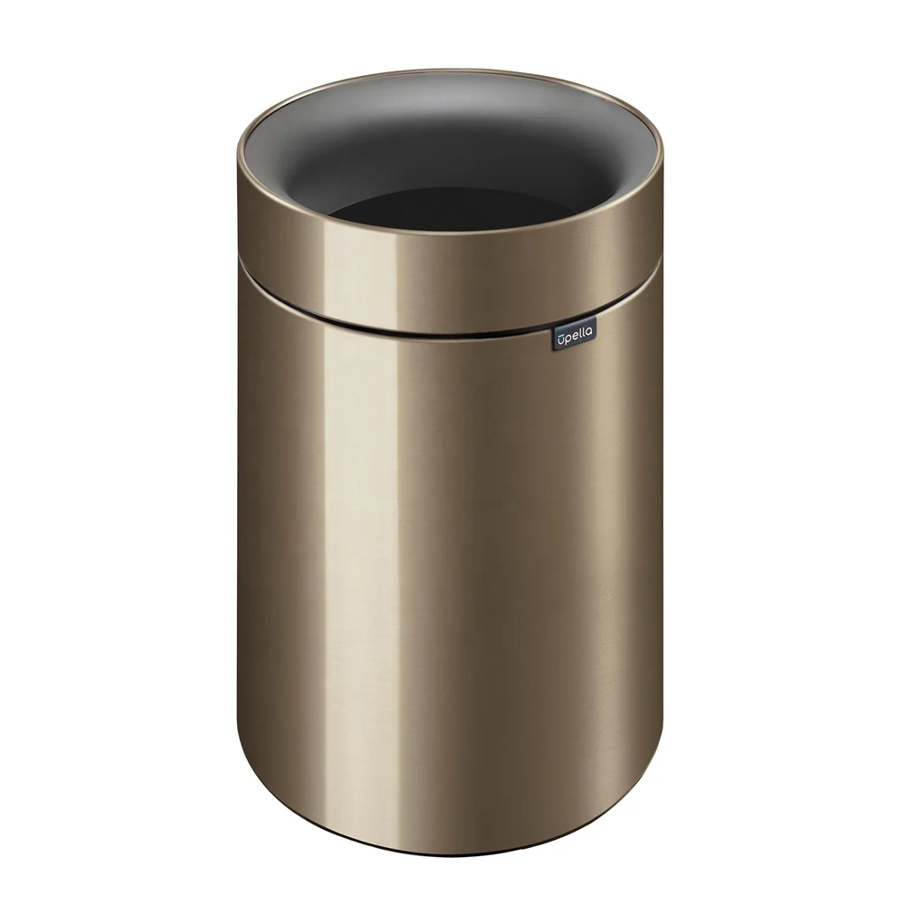 Upella Stainless Steel 9 L Round Gold Trash Can Open Top