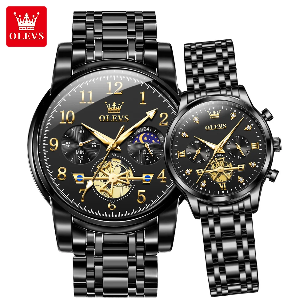 OLEVS 2900 luxury shenzhen Lovers quartz watch nice Stainless steel band 3 dials Calendar chronograph storage business watch