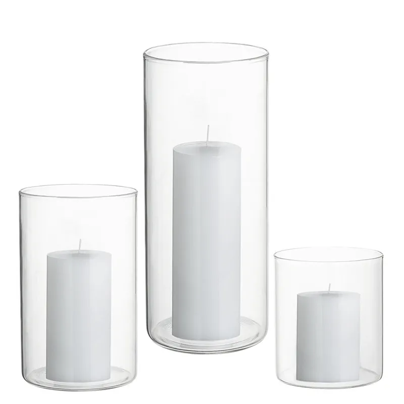 Custom Logo Wedding Decoration Clear Tube Hurricane Candle Holder Glass Candle Vessels With Lids