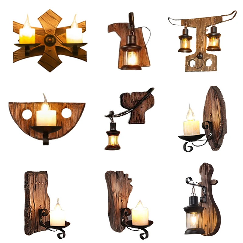 
Retro wooden light E14 light source foot shape original wood made of old wood Yunnan light marble bar villa dining room wall 