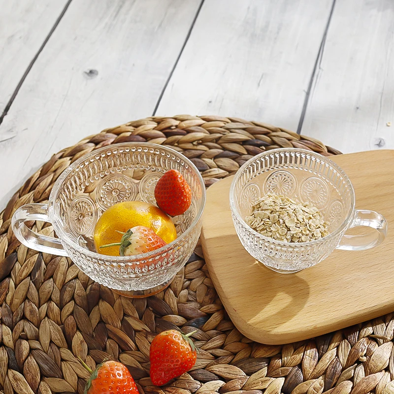 Clear embossed vintage glassware oats containers cereal cup glass breakfast coffee mug