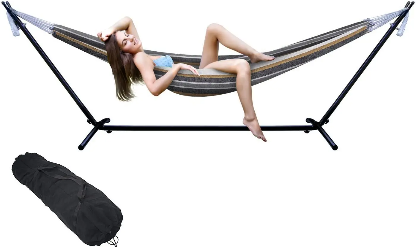 Hot Selling Portable Outdoor Indoor Double Hammock with Steel Stand Two Person Adjustable Hammock Bed