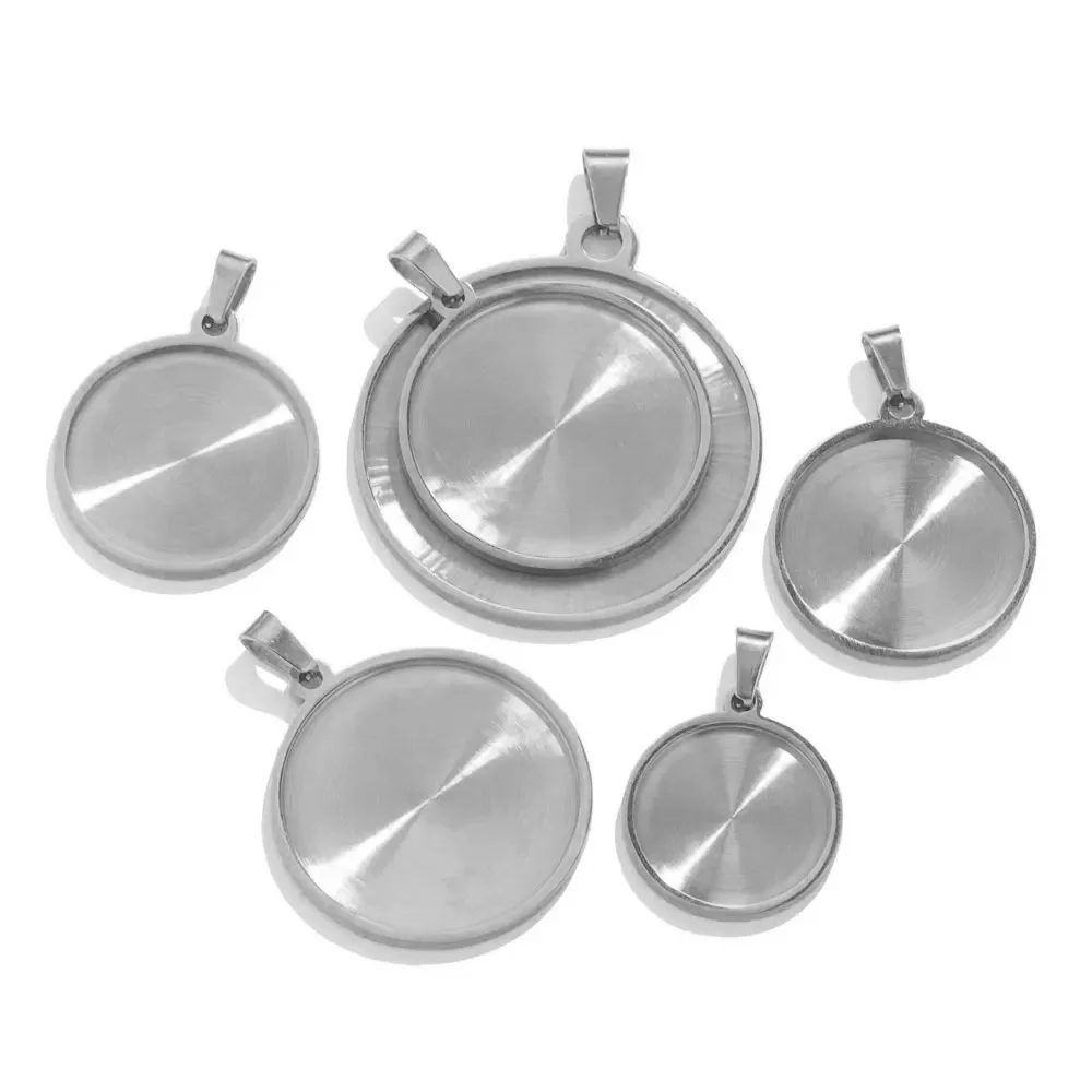Stainless Steel Gold PVD Plated Disc Accessories Jewelry DIY Blank Disc Base Setting Charms Pendant Blank Bezel Trays