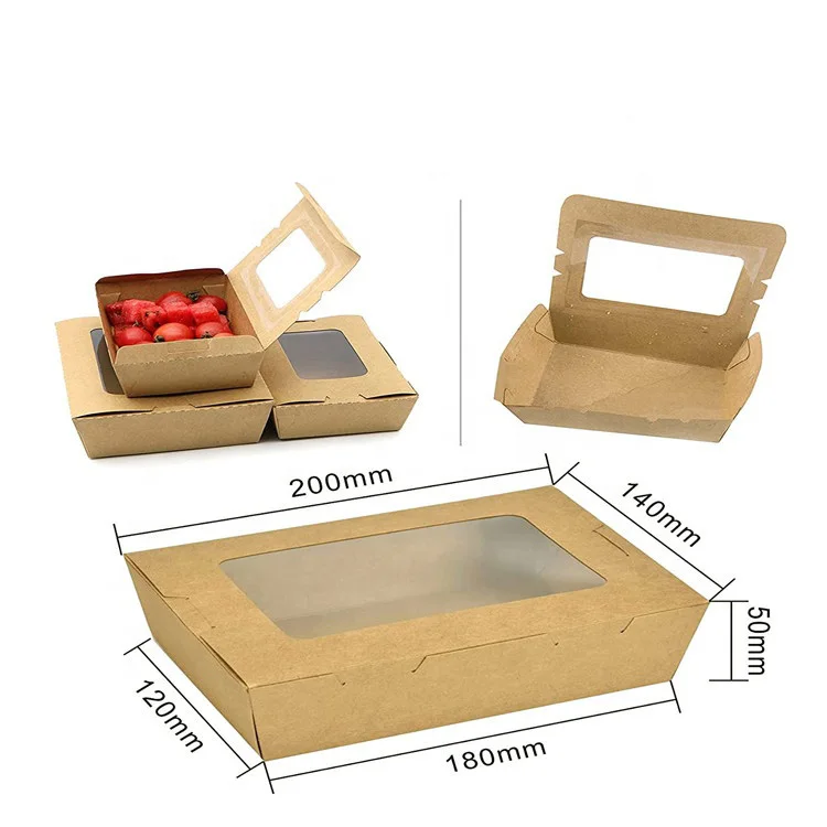Folding Collapsible Disposable Eco Friendly Durable Kraft Paper Cooking Bento Lunch Box Takeaway Paper Cardboard Food Box