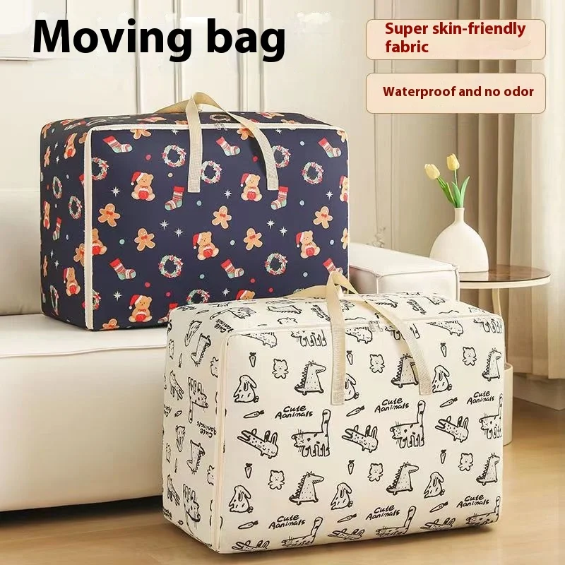 Large Capacity Foldable Cotton Quilt Storage Woven Bag Student Packable Wardrobe Moving Luggage Quilt Clothes Storage Bag