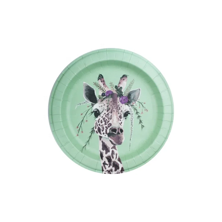 Food Grade Deer head disposable round printed paper plates