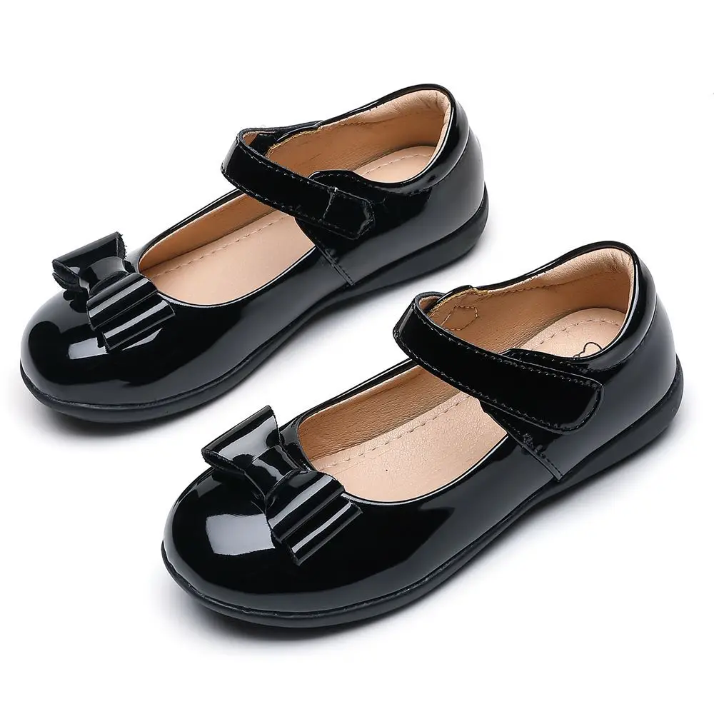 Wholesale school girls genuine leather black shoes for school kids uniform