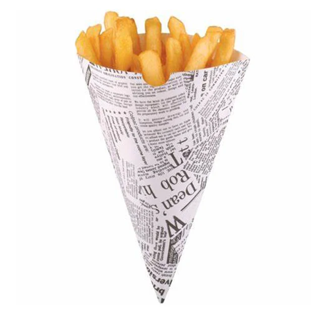
wholesale fast food custom printing logo factory price greaseproof crepe cone packing 
