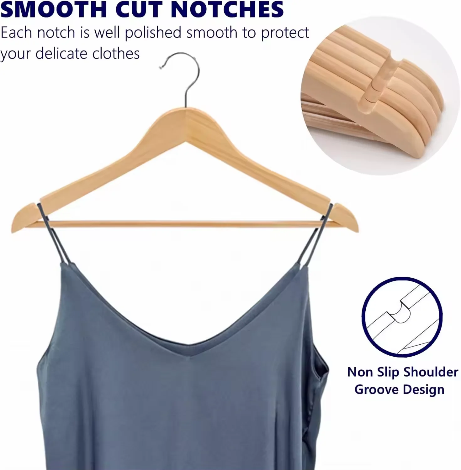 Wholesale Hot Selling High Quality  Wooden Suit Hanger  with Non Slip Bar Heavy Duty Hangers Clothing Wooden Coat Hangers