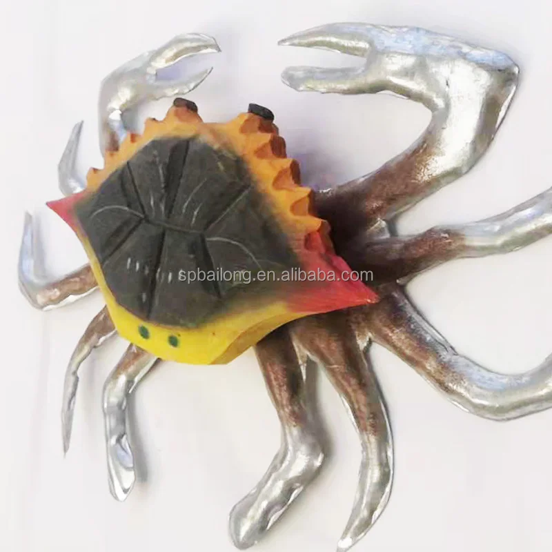 BSCI factory folk art crab shape wood carving craft  metal nautical wall decor