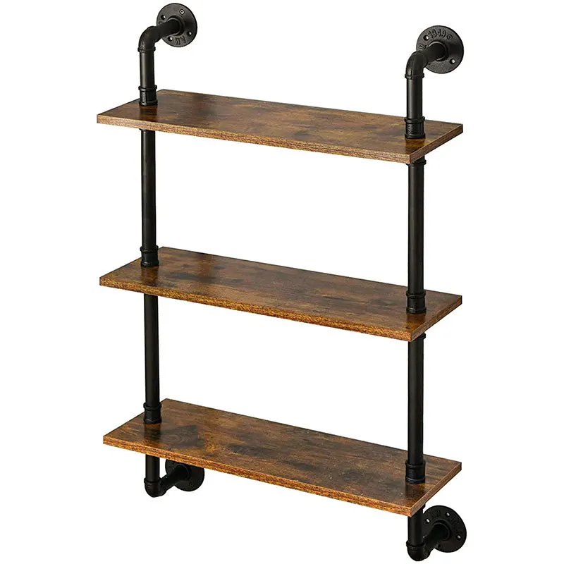 Wholesale Industrial Style Steel Pipe Bookcase 2 Tiers Wall Mount Bookshelf