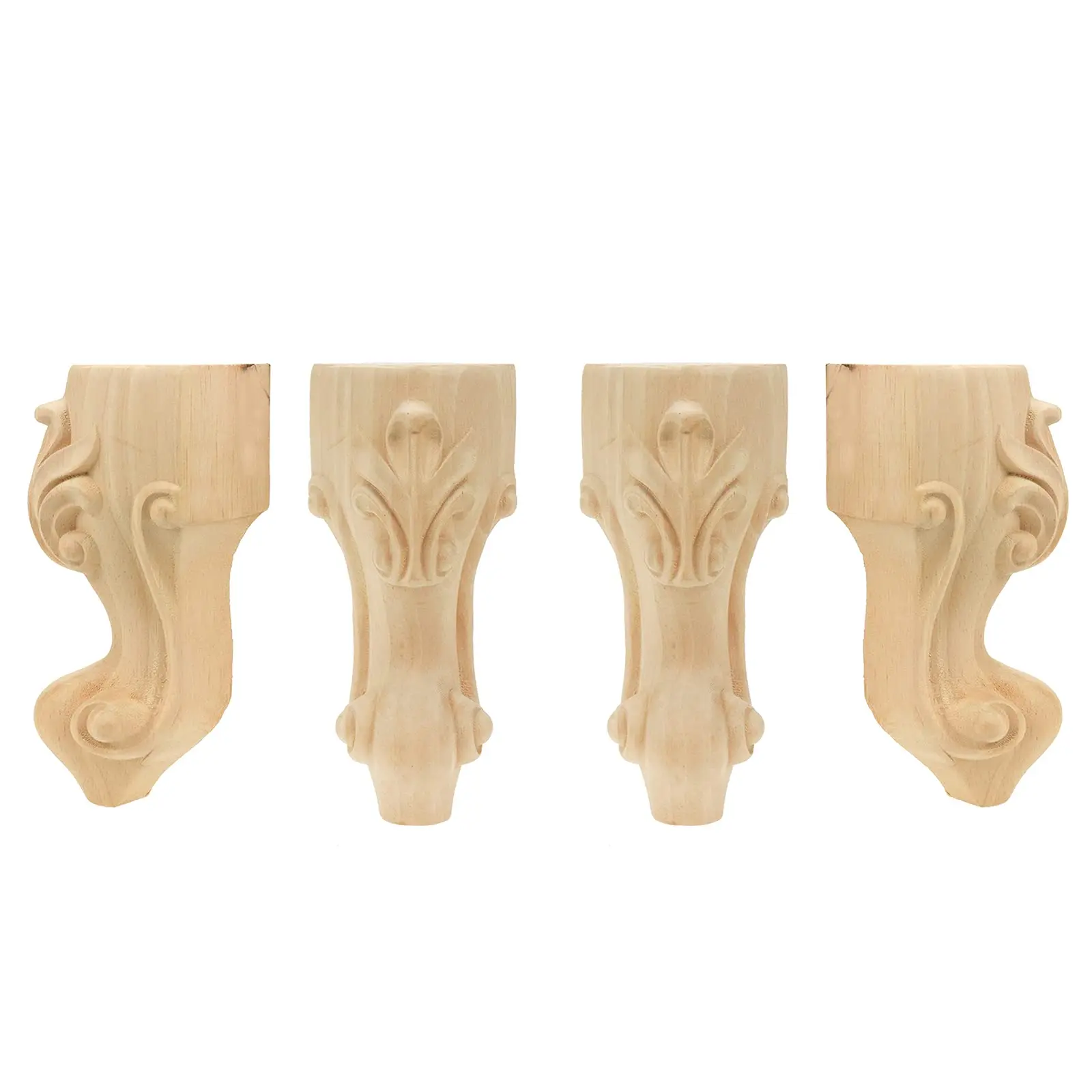 Wood Furniture Legs Unfinished Solid Wood Replacement Sofa Couch Chair Feet Carved Wood Feet Coffee Table Cabinet Feet Set of 4