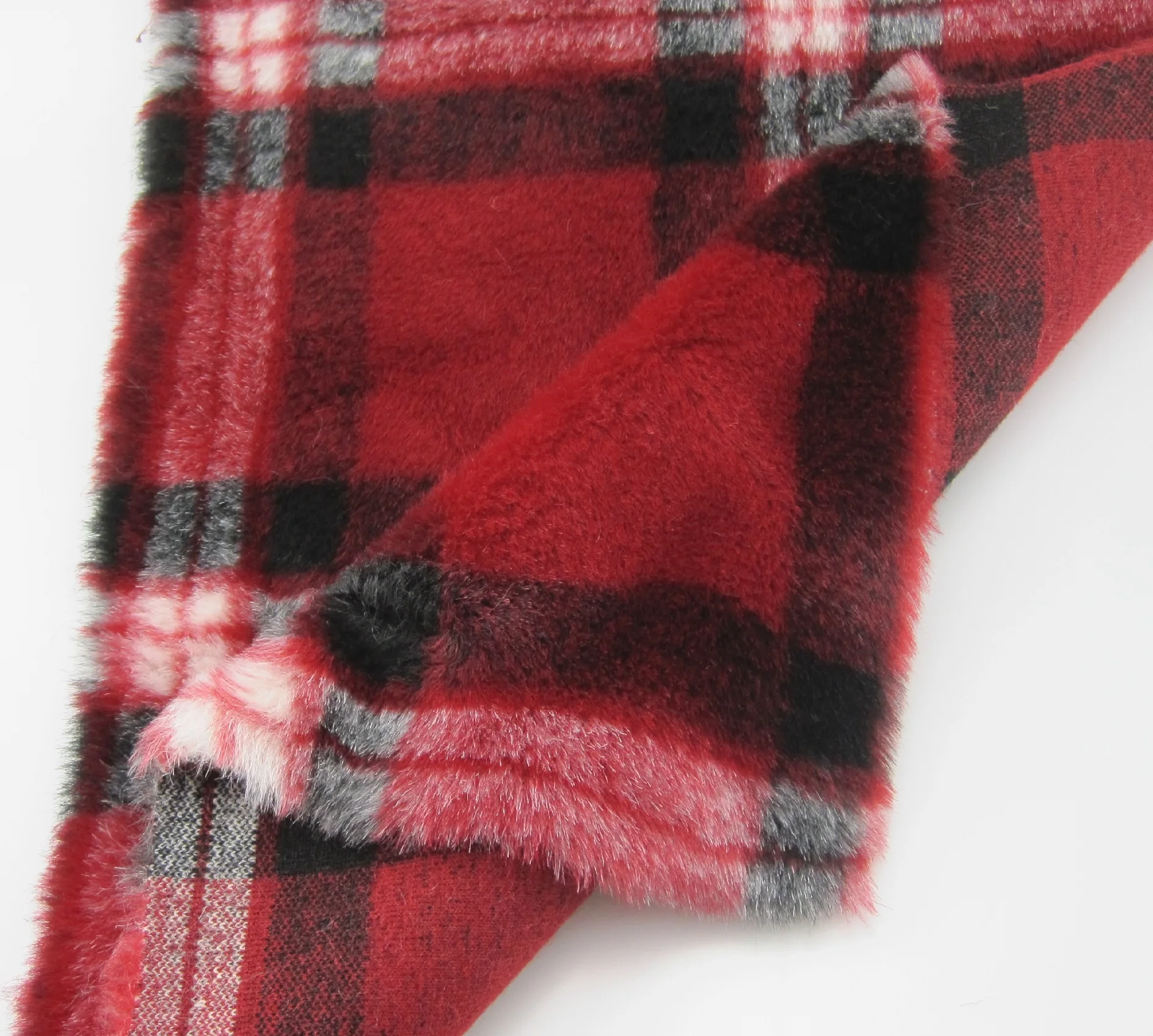 High quality  check jacquard long file faux fur fabric for garment / carpet /home textiles /kids wear