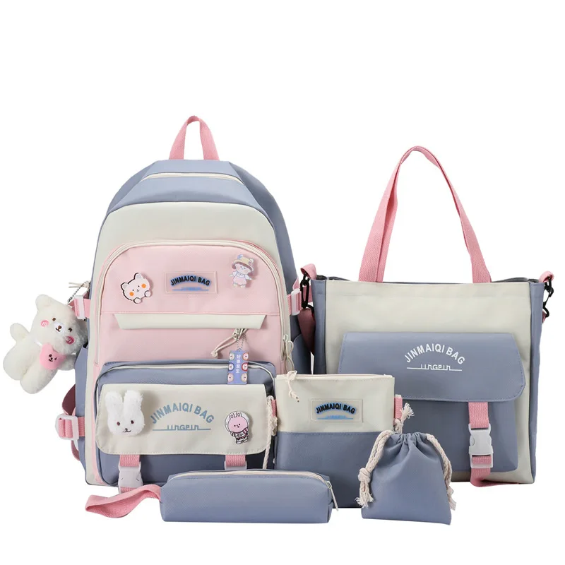 5 as One Set New Style High Junior School Bags Students Backpack Shoulder Bag for girls
