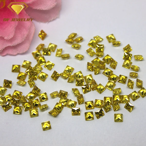 Emerald Cut Cubic Zirconia Square Shape Yellow CZ Stones Cubic Zirconias