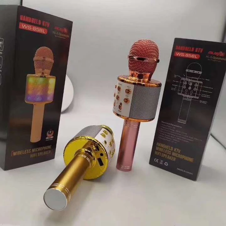 WS-858L Portable KTV Wireless Karaoke Microphone With LED Lights Home Party Hifi Speaker