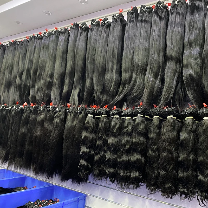 Unprocessed Vietnam Virgin Cuticle Human Hair Bundle Vendors Bulk Double Drawn Weft Raw Indian Temple Human Hair Extensions